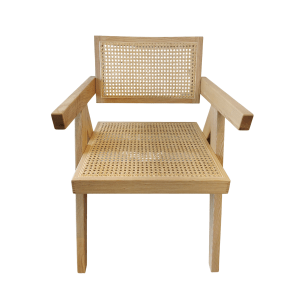BohoBoho Rota Solid Wood and Rattan Dining Chair with Armrest, Oak