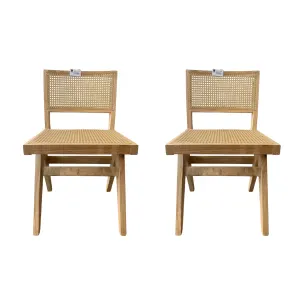 BohoBoho Rota Solid Wood & Rattan Dining Chair, Oak, 48x54x80cm, Set of 2