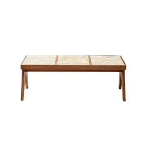BohoBoho Monte Solid Wood and Rattan Bench, Walnut