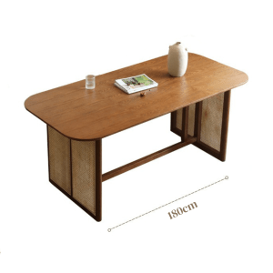 BohoBoho Monte Solid Wood and Rattan Dining Table, Walnut, 180x85x74cm