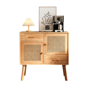 BohoBoho Laxo Solid Wood & Rattan Sideboard, Natural, 90x40x98cm