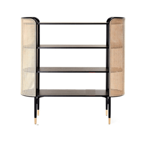 BohoBoho Luna Solid Wood & Rattan Sideboard, Black, 136x43x140cm