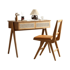 BohoBoho Noir Solid Wood and Rattan Chair, Walnut