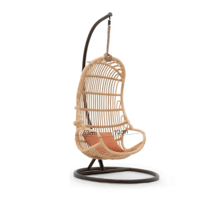 BohoBoho Ortu Rattan Hanging Chair with Stand, Natural, 75x75x110cm