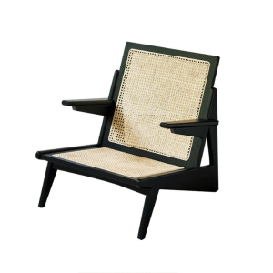 BohoBoho Rota Solid Wood and Rattan Lounge Chair, Black, 72x78x75cm