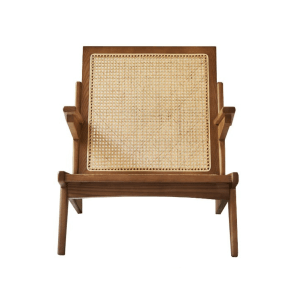 BohoBoho Rota Solid Wood and Rattan Lounge Chair, Walnut, 72x78x75cm