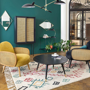 BohoBoho Verus Solid Ash and Rattan Armchair, Yellow