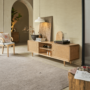 BohoBoho Laxo Solid Wood and Rattan TV unit, Natural, 220x40x60cm