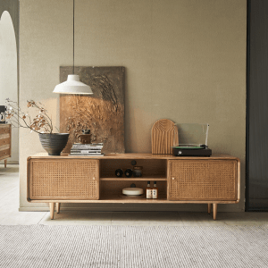 BohoBoho Laxo Solid Wood & Rattan TV unit, Natural, 180x40x60cm