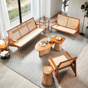 BohoBoho Rota Solid Wood and Rattan Armchair, Walnut, 80x79x80cm