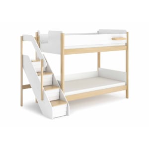 Boori Natty Kids King Single Bunk Bed With Storage Staircase, Barley and Almond