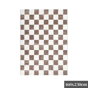 DreamWeaver Jade Checkered Rug, Cream Brown, 160x230cm