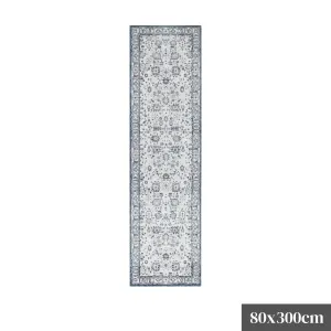 DreamWeaver Maya Floral Traditional Rug, Blue, 80x300cm