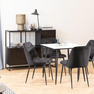 Hjem Design Verna Square Dining Table, Black & White