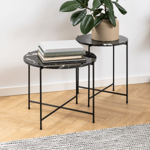 Hjem Design Avila Marble Side Table, Black