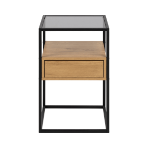 Hjem Design Randolf Bedside Table, Black and Oak