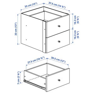 IKEA KALLAX Insert with 2 drawers 33X33cm White stained Oak effect