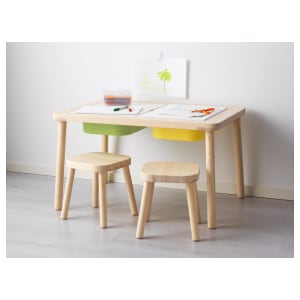 IKEA FLISAT Children's table 83x58cm + 2 TROFAST 42x30x10cm Green and Yellow