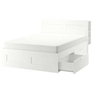 IKEA BRIMNES Small Queen Bed Frame with Storage and Headboard, White & Luroy