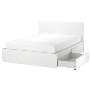 IKEA MALM Bed Frame, High, w 2 Storage Boxes 150x200cm, White