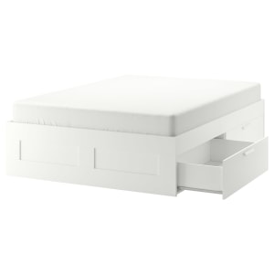 IKEA BRIMNES Small Queen Bed Base with Storage, White and Luroy
