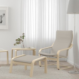 IKEA POANG Footstool, Birch Veneer, Knisa Light Beige