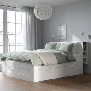 IKEA BRIMNES Super King Bed Frame with Storage and Headboard, White & Lonset