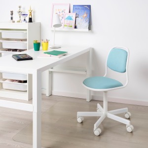 IKEA ORFJALL Children's desk chair, white, Vissle blue/green