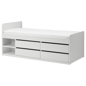 IKEA SLAKT Bedframe with Storage + Slatted Bedbase 90x200cm, White