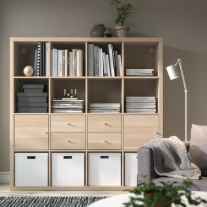 IKEA KALLAX Shelving Unit With 4 Inserts, 147x147 cm White Stained Oak Effect