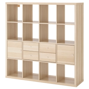 IKEA KALLAX Shelving Unit With 4 Inserts, 147x147 cm White Stained Oak Effect