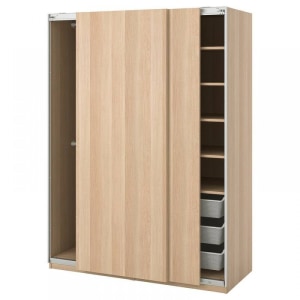 PAX Wardrobe, white stained oak effect 150x66x201 cm