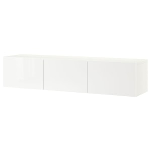 BESTA TV Bench With Doors, White, Selsviken High-Gloss, White, 180x42x38 cm