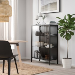 IKEA RUDSTA Glass Door Cabinet, Anthracite, 80x37x120 cm