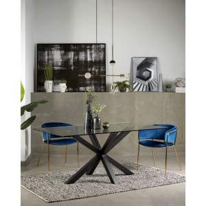 Kave Home ARGO Dining Table, Clear & Black, 1.8m