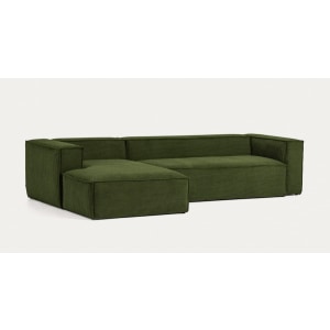 Kave Home Blok 4-Seat Modular Sofa with Left Chaise, Corduroy, Green