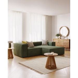 Kave Home BLOK 2-Seat Modular Sofa with Right Chaise, Corduroy, Green