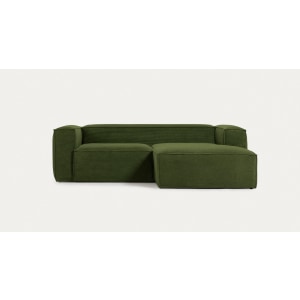 Kave Home BLOK 2-Seat Modular Sofa with Right Chaise, Corduroy, Green