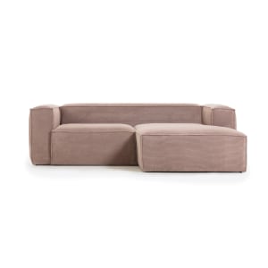 Kave Home BLOK 2-Seat Modular Sofa with Right Chaise, Corduroy, Pink