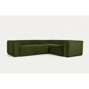 Kave Home Blok 3-Seat Corner Sofa, Corduroy, Green