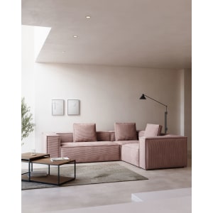 Kave Home BLOK 3-Seat Corner Sofa, Corduroy, Pink