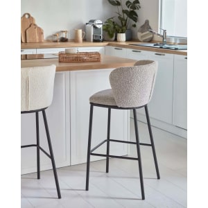 Kave Home Ciselia Shearling Bar Stool, Grey, 65cm