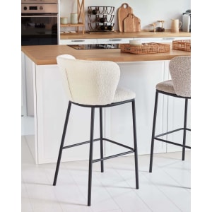 Kave Home CISELIA Shearling Bar Stool, White, 65cm