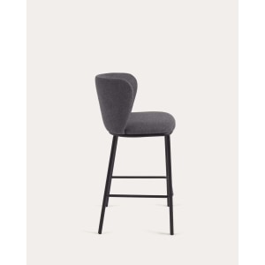 Kave Home Ciselia Chenille Bar Stool, Dark Grey, 65cm