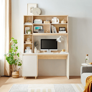 Linspire Noble Desk with Shelves, Natural & White