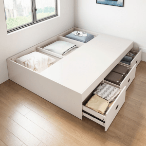 Linspire Royale Short Queen Bed Base with Storage Drawers, White