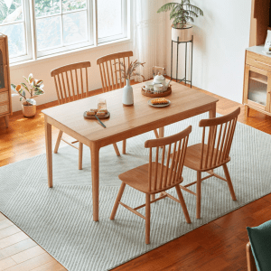 Linspire Ventus Solid Wood Dining Table with 4 Chairs Set, Natural