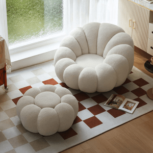 Linspire Lotus Boucle Armchair with Ottoman, Marshmallow