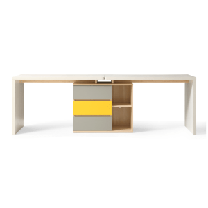 Linspire Slate Dual Study Desks & 2 Chairs Set, Grey & White & Yellow