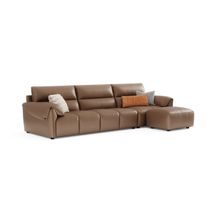 Linspire Plume 4.5-Seater Leather Sofa with Ottoman, Caramel